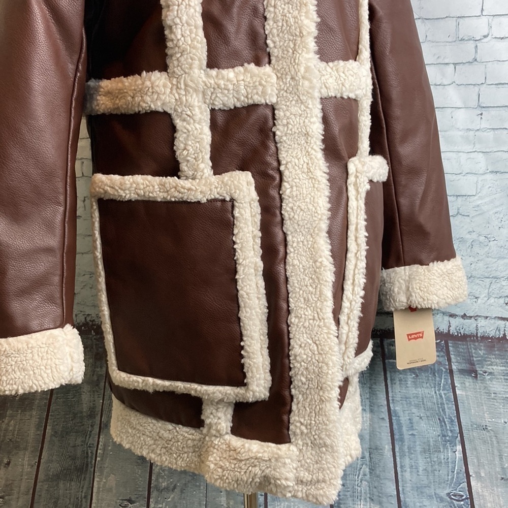Levi's NWT Vegan Leather Sherpa Spill Out Coat SZ S Boho 70’s Retro Penny Lane - Picture 10 of 15